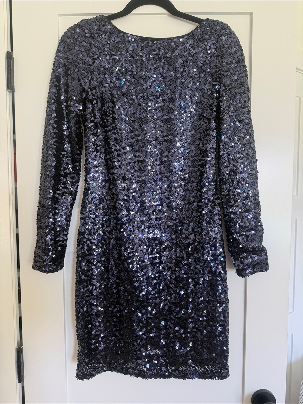 Aiden Mattox Navy Blue Sequined Long Sleeve Cocktail Dress